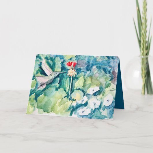 Happy Birthday God Bless You Hummingbird Flowers カード (正面)