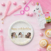 Happy Birthday Gold Glitter Photos Any Year Custom ペーパープレート (パーティー)