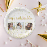 Happy Birthday Gold Glitter Photos Any Year Custom ペーパープレート<br><div class="desc">Celebrate a big birthday with these fun paper plates featuring 3 photos of the birthday girl/boy,  2 custom text headlines,  all set against a white background accented with faux gold glitter confetti sparkles.  Fun and festive - perfect for any birthday celebration.</div>