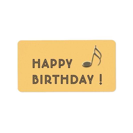 "Happy Birthday" Gold Music Note Yellow Gift Label ラベル (正面)