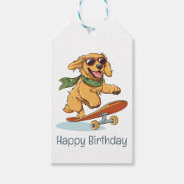 Happy Birthday Golden Retriever Dog Skateboarding ギフトタグ