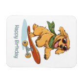 Happy Birthday Golden Retriever Dog Skateboarding マグネット (横)