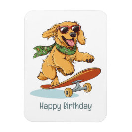 Happy Birthday Golden Retriever Dog Skateboarding マグネット