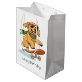 Happy Birthday Golden Retriever Dog Skateboarding ミディアムペーパーバッグ (裏面アングル)