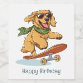 Happy Birthday Golden Retriever Dog Skateboarding ワインラベル (シングルラベル)