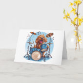 Happy Birthday Goldendoodle Dog Playing Drums カード (黄色い花)