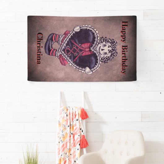 Happy Birthday Gothic Grunge Rag Doll Heart 横断幕 (インサイチュ)