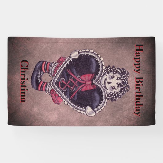 Happy Birthday Gothic Grunge Rag Doll Heart 横断幕 (横)