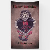 Happy Birthday Gothic Grunge Rag Doll Heart 横断幕 (縦)