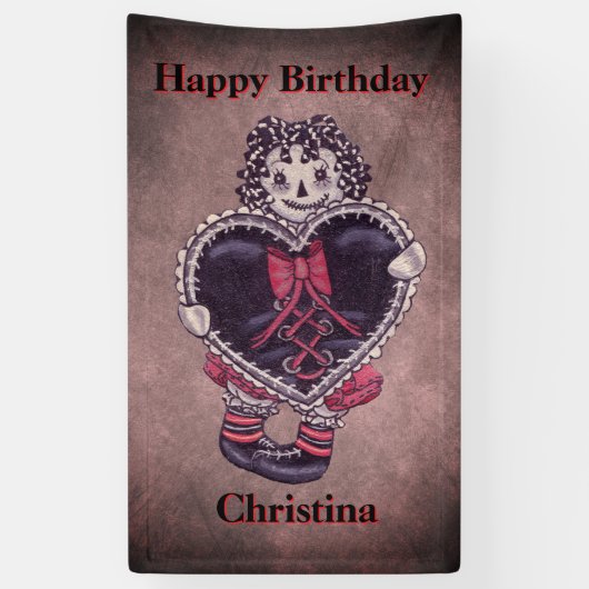 Happy Birthday Gothic Grunge Rag Doll Heart 横断幕 (縦)