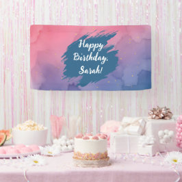 Happy Birthday Gradient Pink Watercolor Banner 横断幕