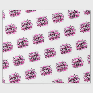 Happy Birthday Graffiti Pink Gift Wrap ラッピングペーパー
