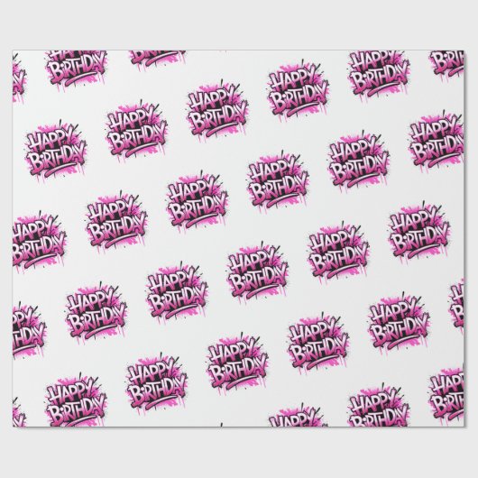 Happy Birthday Graffiti Pink Gift Wrap ラッピングペーパー (フラット)