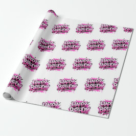 Happy Birthday Graffiti Pink Gift Wrap ラッピングペーパー