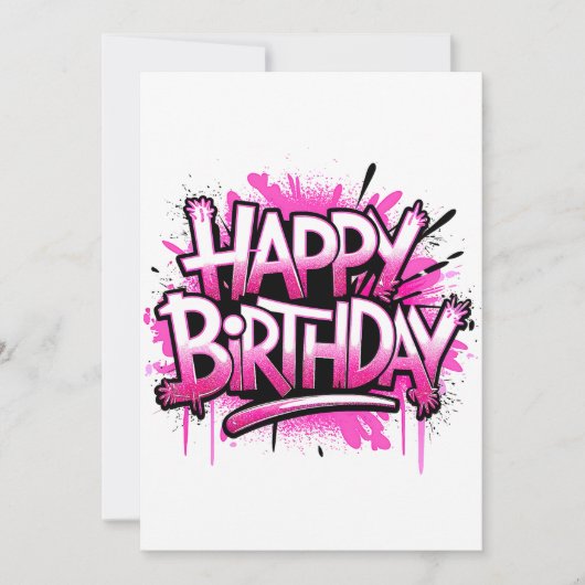 Happy Birthday Graffiti Pink Invitation editable 招待状 (正面)