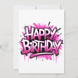 Happy Birthday Graffiti Pink Invitation editable 招待状