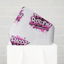 Happy Birthday Graffiti Pink & White 薄葉紙
