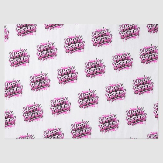 Happy Birthday Graffiti Pink & White 薄葉紙 (正面)