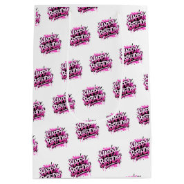 Happy Birthday Graffiti Pink & White Bag ミディアムペーパーバッグ