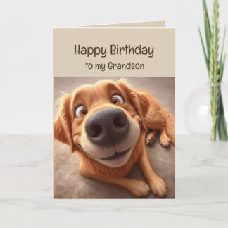 Happy Birthday Grandson Fun Silly Dog カード