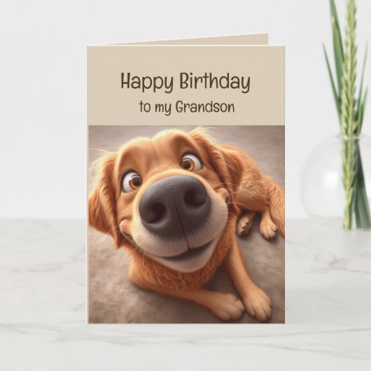 Happy Birthday Grandson Fun Silly Dog カード (正面)