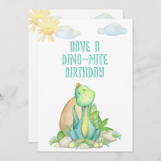 Happy Birthday Greeting Card with Dino for Kids (正面/裏面)