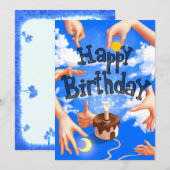 Happy Birthday greeting cards Blue Clouds Hands シーズンカード (正面/裏面)