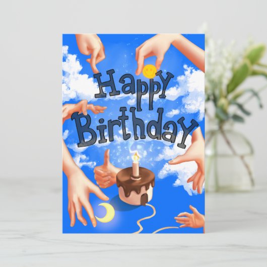 Happy Birthday greeting cards Blue Clouds Hands シーズンカード (スタンド正面)