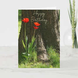 Happy Birthday Grußkarte mit roten Tulpen カード