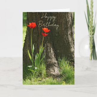 Happy Birthday Grußkarte mit roten Tulpen カード