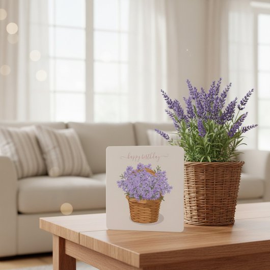 Happy Birthday Hand-Drawn Lavender Basket シーズンカード