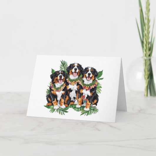 Happy Birthday Hawaiian Bernese Mountain Dogs カード (正面)