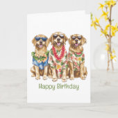 Happy Birthday Hawaiian Golden Retriever Dogs カード (黄色い花)