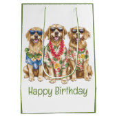 Happy Birthday Hawaiian Golden Retriever Dogs ミディアムペーパーバッグ (裏面)