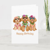 Happy Birthday Hawaiian Goldendoodle Dogs カード (正面)