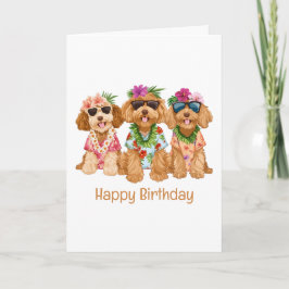 Happy Birthday Hawaiian Goldendoodle Dogs カード