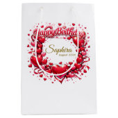 Happy Birthday Heart Frame , [Your Name]! (Custom) ミディアムペーパーバッグ (正面)