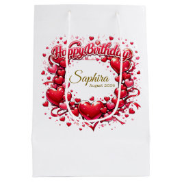 Happy Birthday Heart Frame , [Your Name]! (Custom) ミディアムペーパーバッグ