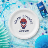 Happy Birthday Hockey Red & Blue ペーパープレート (パーティー)