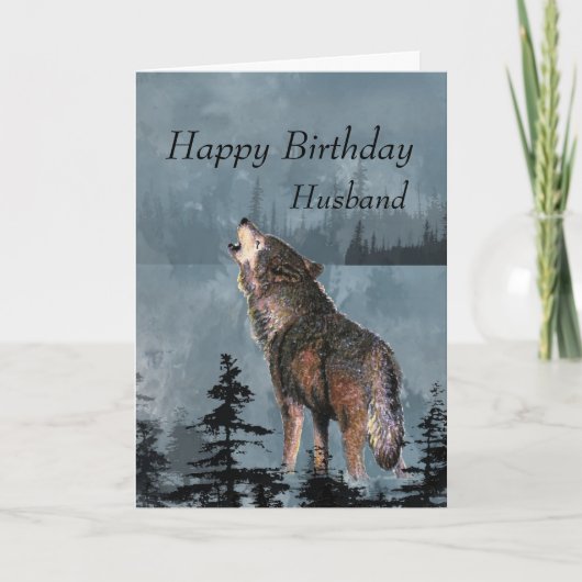 Happy Birthday Husband Howling Wolf Moon Quote カード (正面)