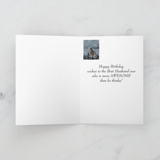 Happy Birthday Husband Howling Wolf Moon Quote カード (内部)