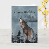 Happy Birthday Husband Howling Wolf Moon Quote カード (黄色い花)