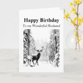 Happy Birthday Husband Vintage Stag, Deer カード (黄色い花)