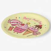 Happy Birthday Ice Cream & Sweets – Fun Cartoon De ペーパープレート (アングル)