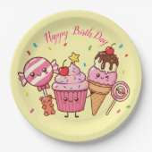 Happy Birthday Ice Cream & Sweets – Fun Cartoon De ペーパープレート (正面)
