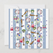 Happy Birthday Invitation Blue Stripe Baseball 招待状 (正面)