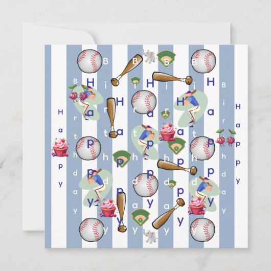 Happy Birthday Invitation Blue Stripe Baseball 招待状 (正面)