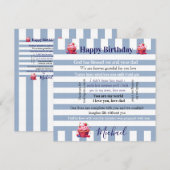 Happy Birthday Invitation Blue & White Stripe  招待状 (正面/裏面)