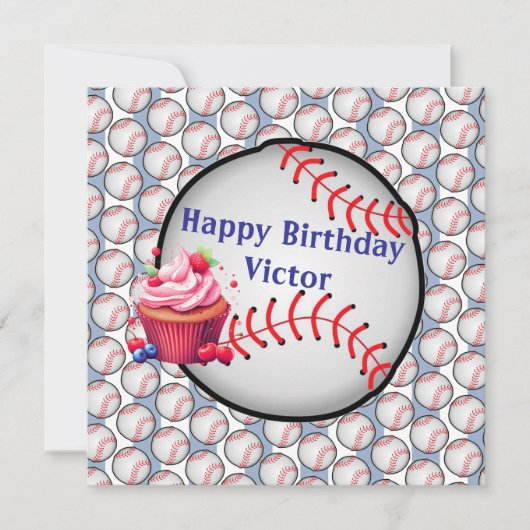 Happy Birthday Invitation Stripe Blue Baseball 招待状 (正面)