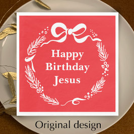 Happy Birthday Jesus | 手描きリボン クリスマス スタンダードランチョンナプキン